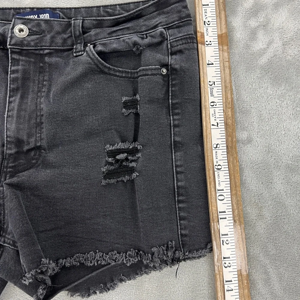 Wax Jean Womens Black Distressed Denim Shorts High Waisted Frayed Hem Size‎ 11